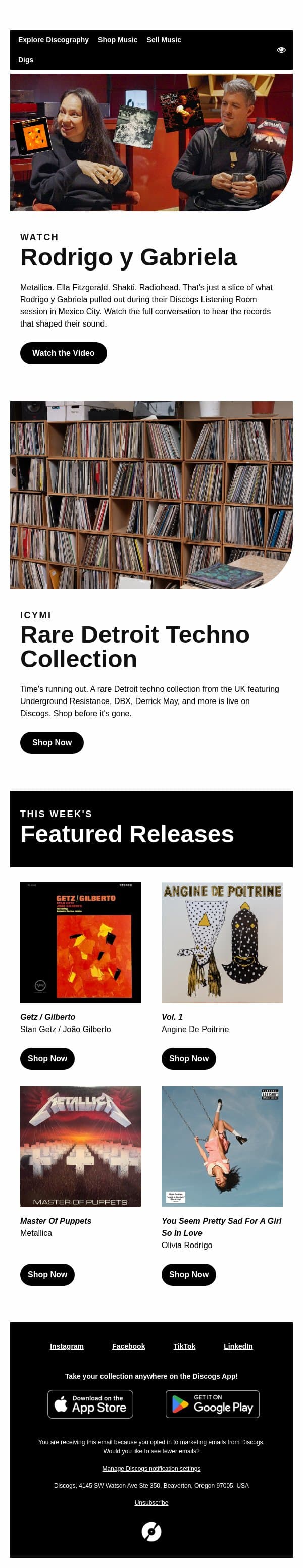 What's in Rodrigo y Gabriela's Crate? email from Discogs screenshot