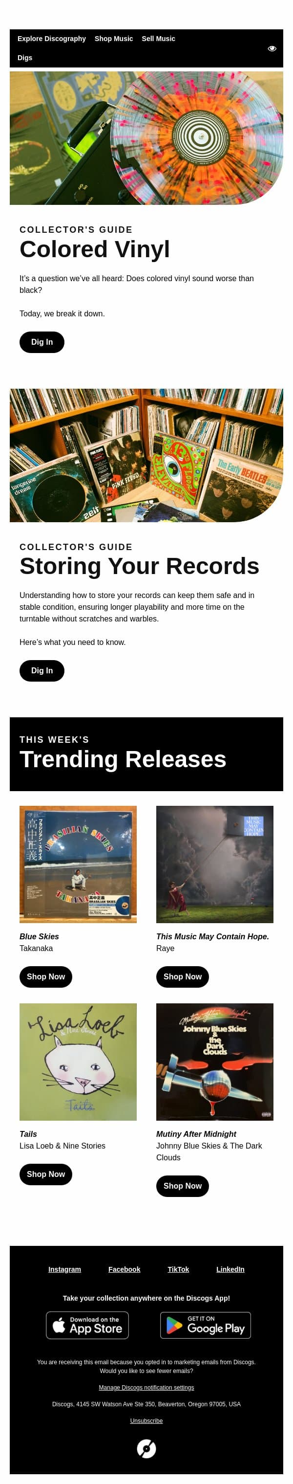 Colored Vs. Black Vinyl email from Discogs screenshot