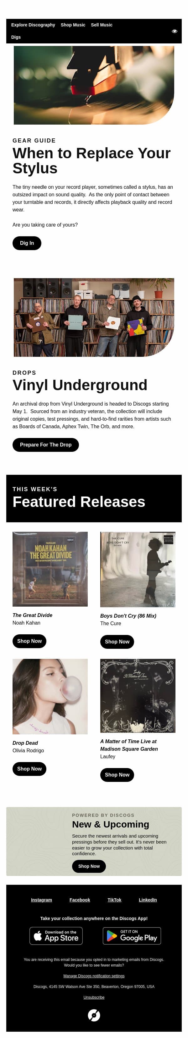 When to Replace Your Turntable Needle (and How) email from Discogs screenshot