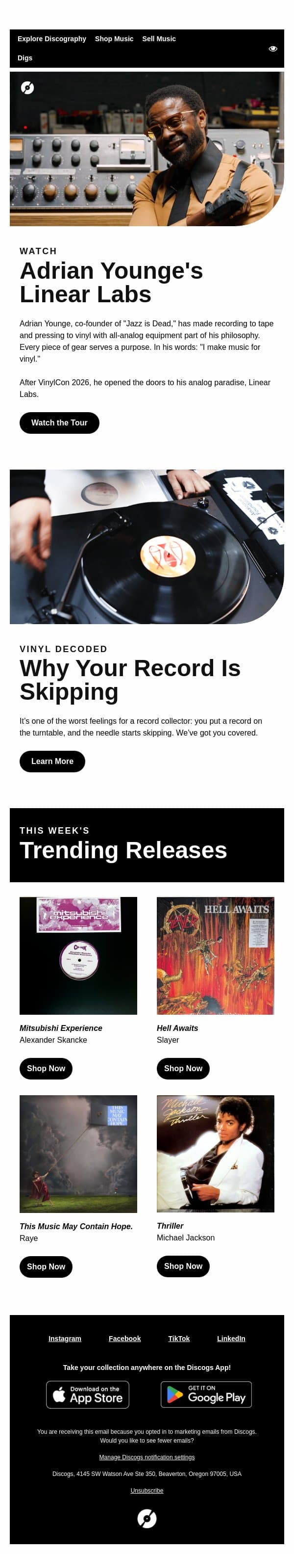 “I Make Music For Vinyl” email from Discogs screenshot