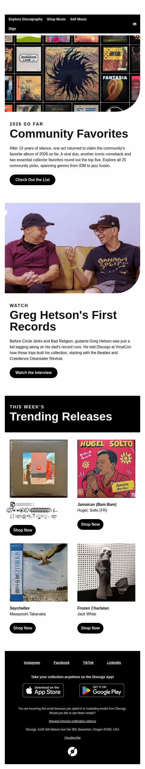 The Year’s Best Albums, According to You email from Discogs screenshot