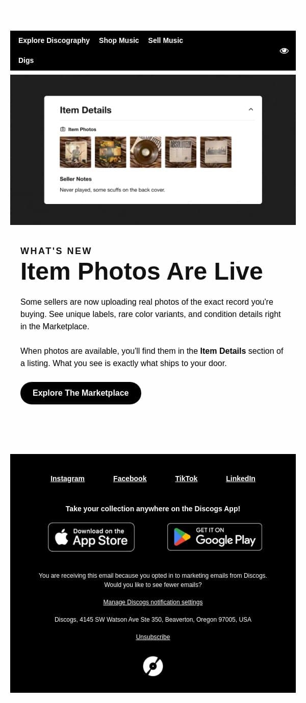 See Exactly What You're Buying email from Discogs screenshot