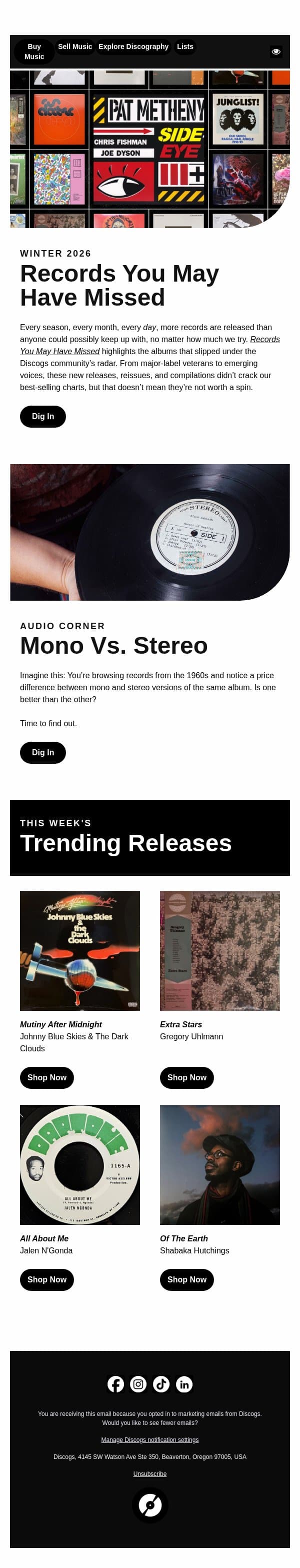 The Best Records You Didn’t Catch This Winter email from Discogs screenshot