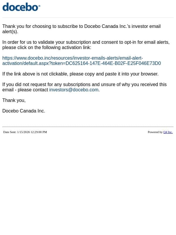 Docebo Canada Inc. Website - Validate Account email from Docebo screenshot