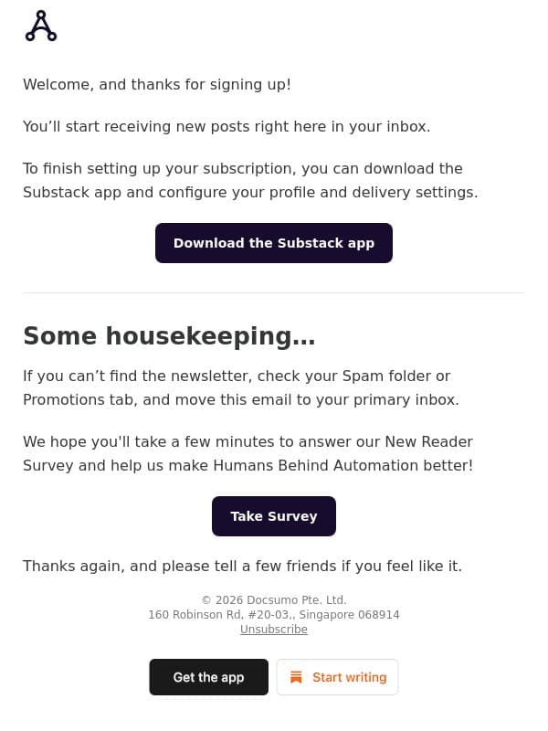 Welcome to Humans Behind Automation email from Docsumo screenshot