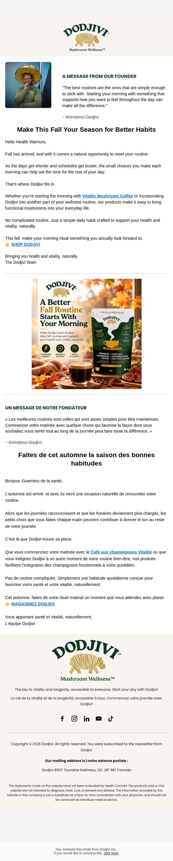 A Better Fall Routine Starts With Your Morning 🍂 email from Dodjivi screenshot