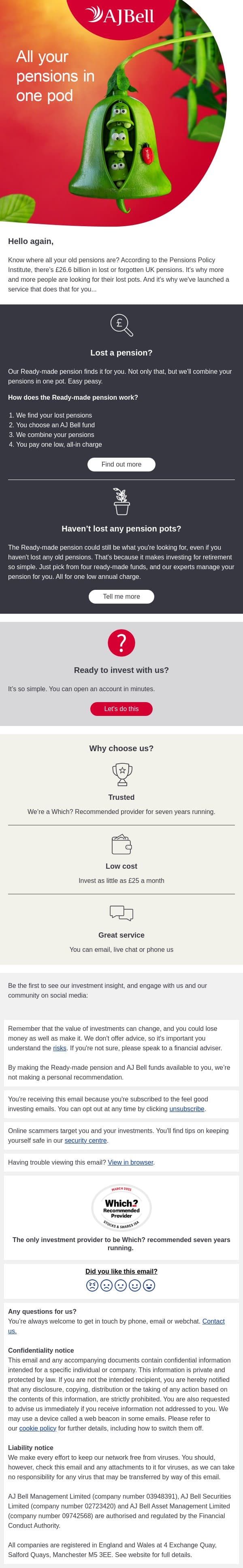 Know where all your old pensions are? email from Dodl screenshot