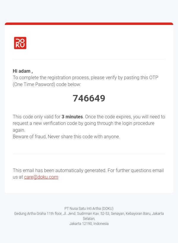 Selamat datang di DOKU Bisnis email from Doku screenshot