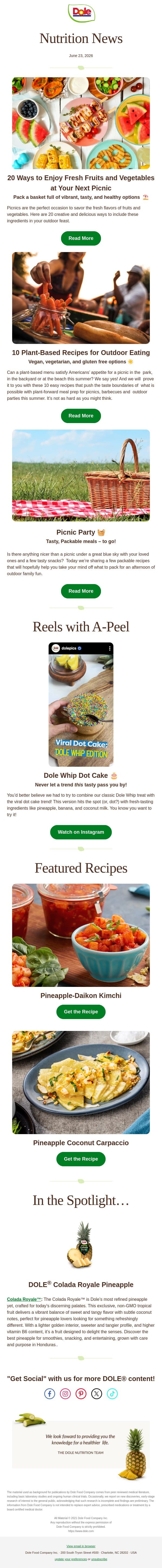 Picnic Favorites Everyone Will Love ⛱️ email from Dole screenshot