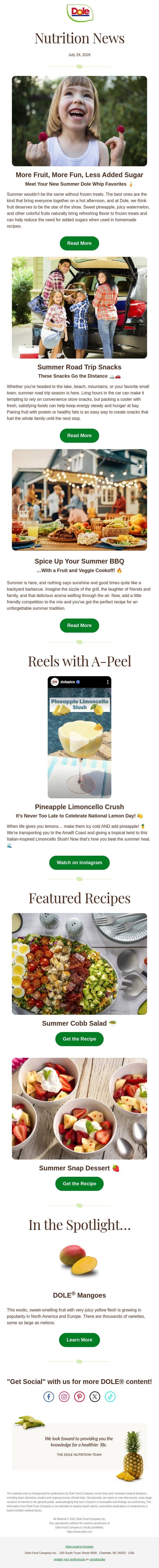Dole Whip favorites, road trip snacks & a BBQ showdown ☀️ email from Dole screenshot
