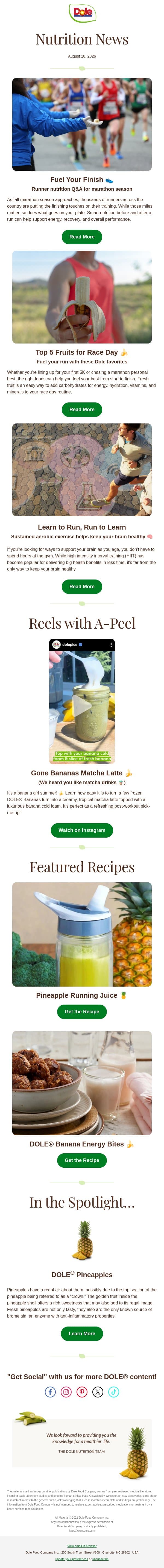 Fuel for the Finish Line 👟 email from Dole screenshot