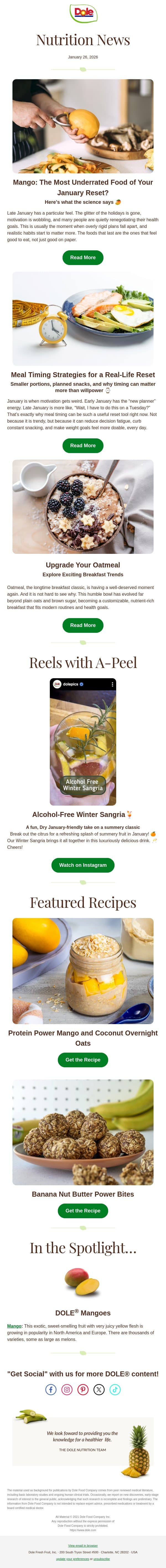 Upgrade your Oatmeal 🥣 email from Dole screenshot