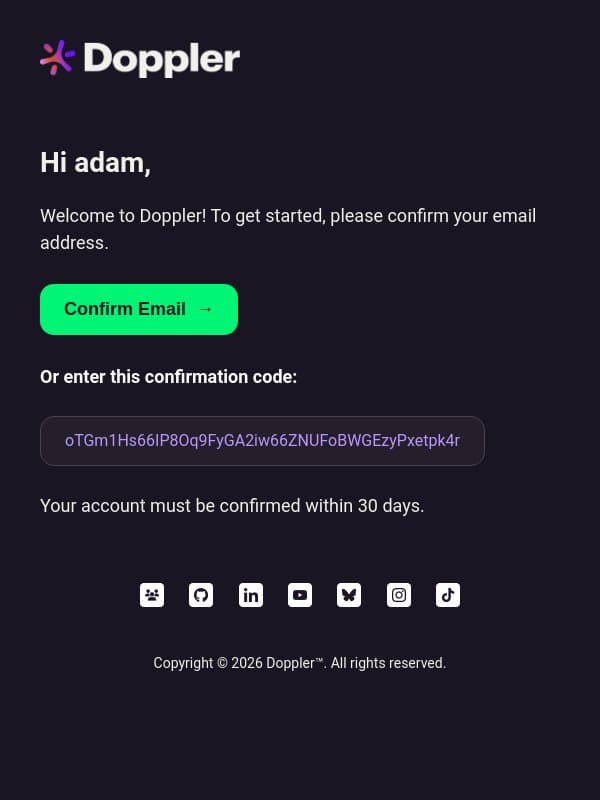 Confirm Email email from Doppler screenshot