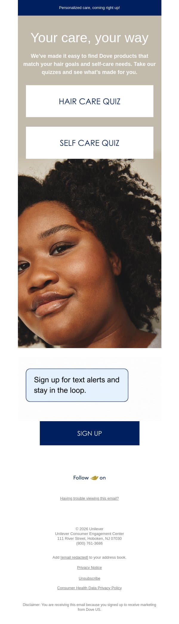 Let’s find your perfect care match 💕 email from Dove screenshot