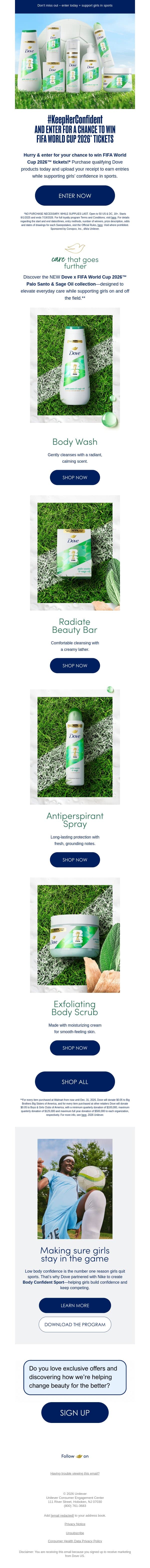 Hurry! You could score FIFA World Cup 2026™ tickets ⚽ email from Dove screenshot