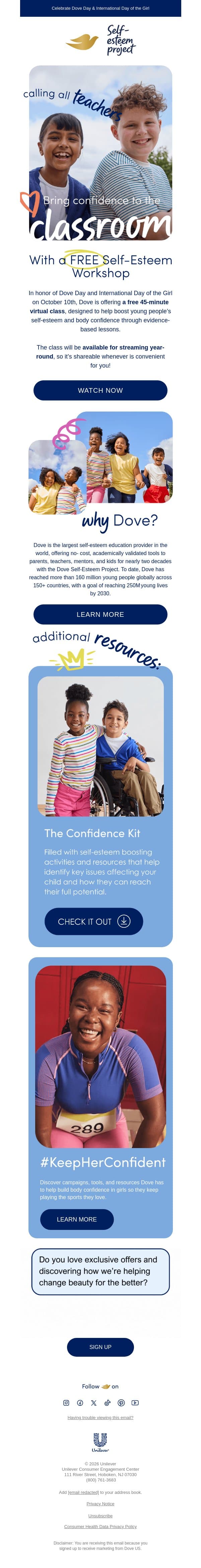 Free Webinar: Easy ways to build children’s self-esteem 🫶 email from Dove screenshot
