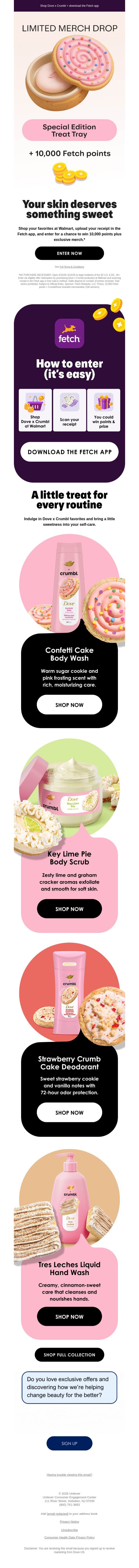 You could win with Dove x Crumbl 🎁 email from Dove screenshot