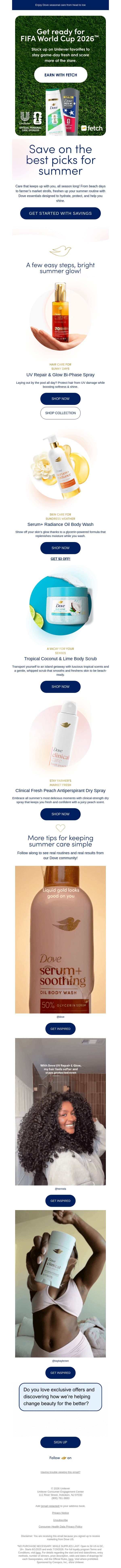Refresh your routine for summer ✨ email from Dove screenshot