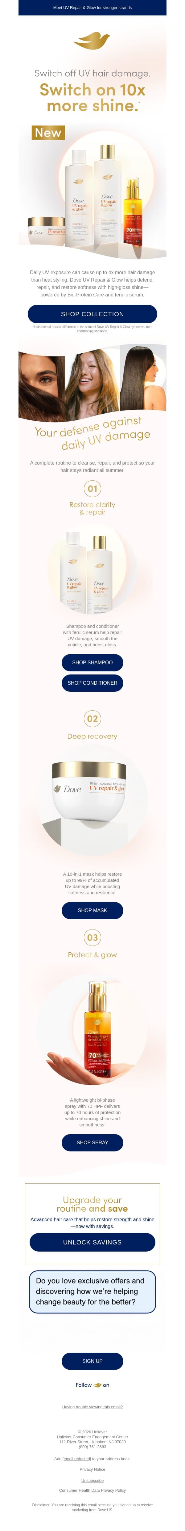 Healthy-looking hair starts here… now save 💛 email from Dove screenshot