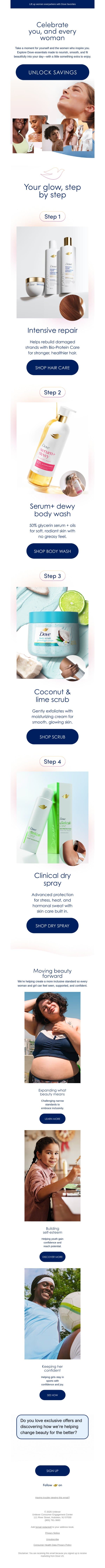 Your self-care lineup starts here ✨ email from Dove screenshot