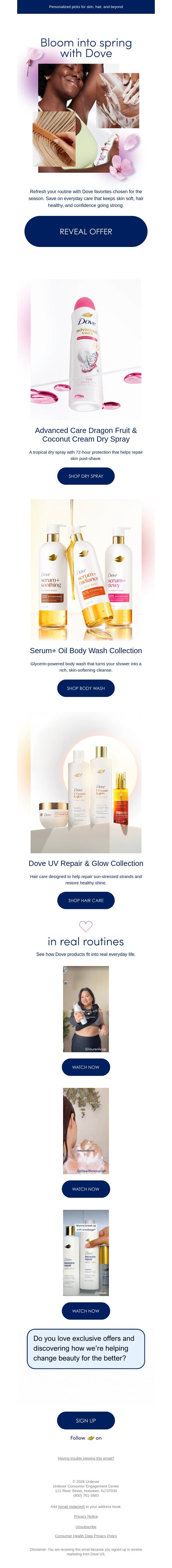 Fresh picks for your spring routine 🌸✨ email from Dove screenshot