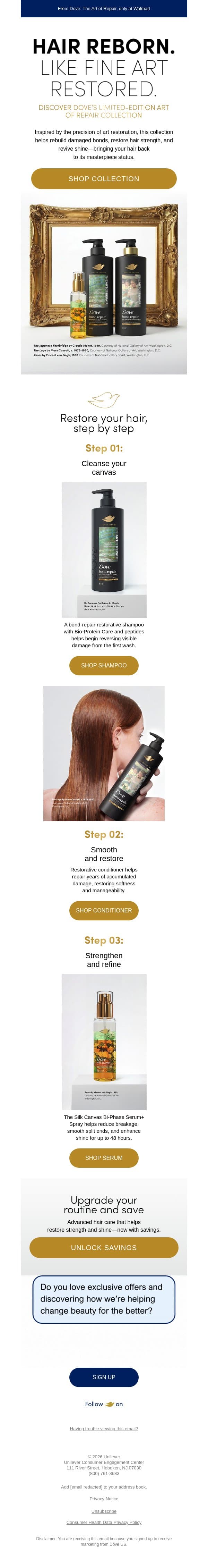 Restore your hair and enjoy savings 💛 email from Dove screenshot