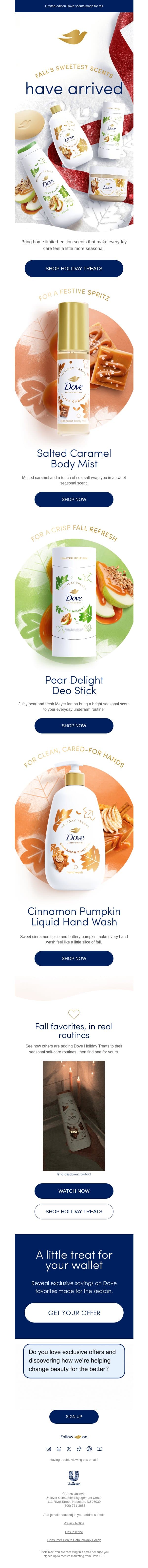 Give your routine a taste of fall 🍂 email from Dove screenshot