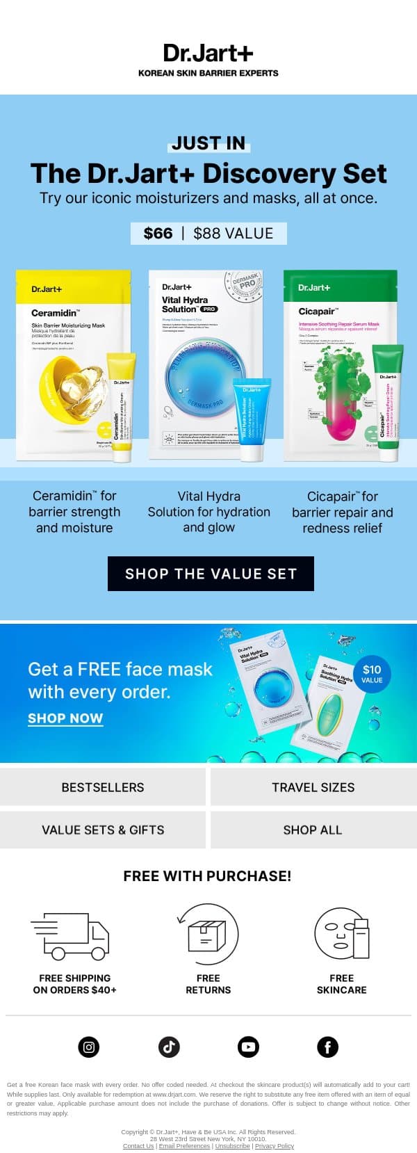 New to Our Icons? Save 25% on Our Discovery Set. email from Dr. Jart+ screenshot