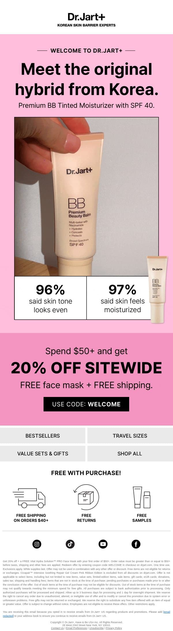 20% Off Sitewide + FREE Mask! email from Dr. Jart+ screenshot