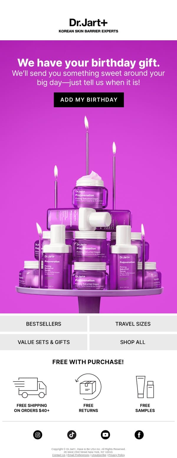 We Already Have Your Birthday Gift email from Dr. Jart+ screenshot
