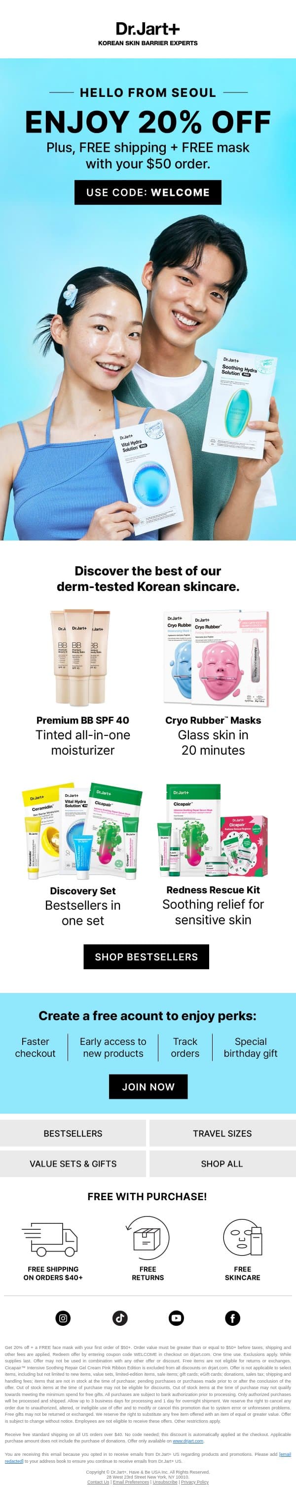 20% Off Sitewide + Free Mask! email from Dr. Jart+ screenshot