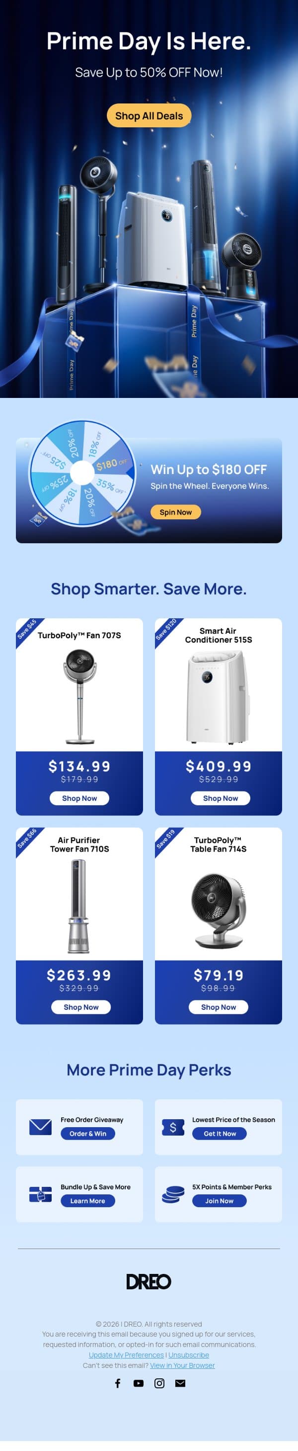 Prime Day Sale Starts Now: Upgrade Your Home Tech email from Dreo screenshot