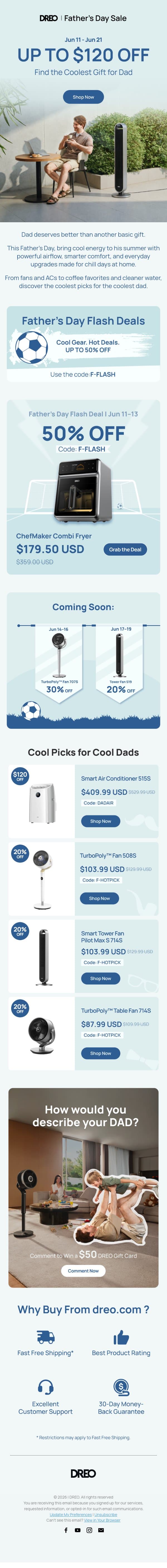 😎 Find the Coolest Gift for Dad email from Dreo screenshot