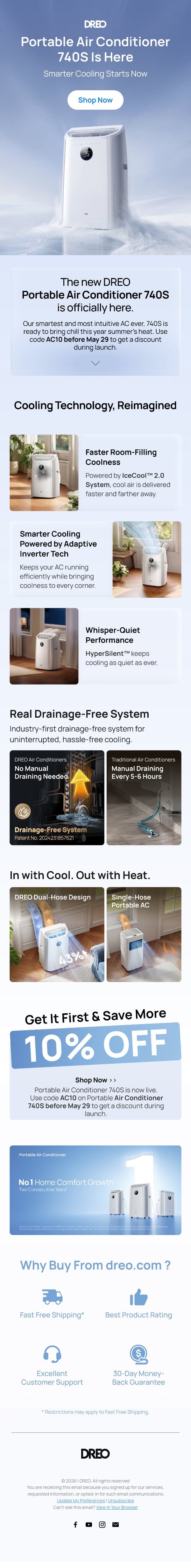DREO | Portable Air Conditioner 740S Is Here ❄️ email from Dreo screenshot