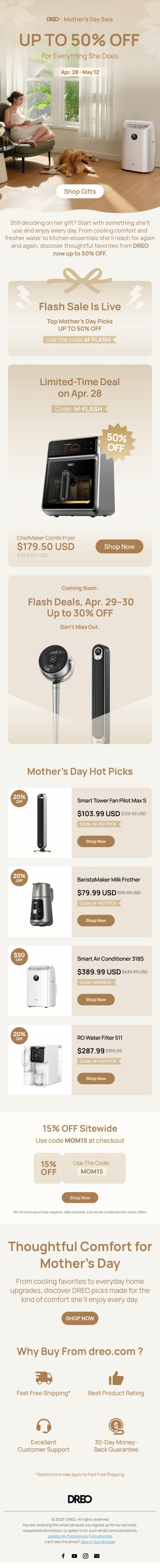 💐Have you found the perfect gift for Mom yet? email from Dreo screenshot