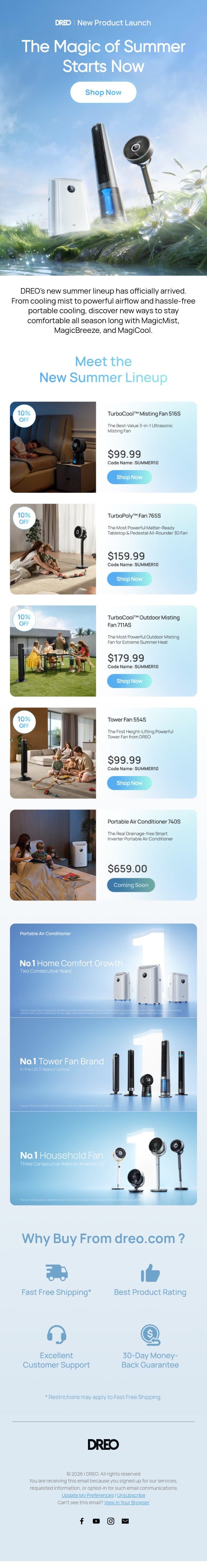 Our New Summer Lineup Is Here ☀️ Explore What’s New email from Dreo screenshot