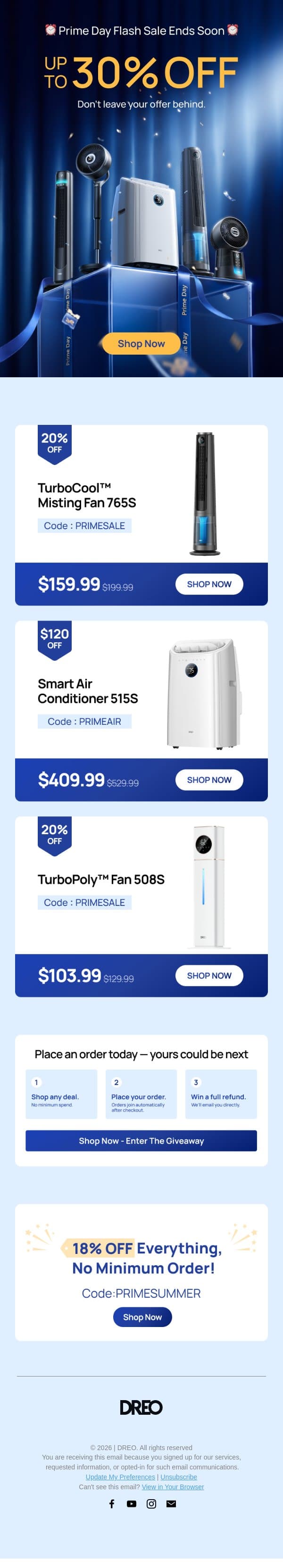 ⏳⏰ 24H Countdown: Prime Day Flash Sale Ends Soon! email from Dreo screenshot