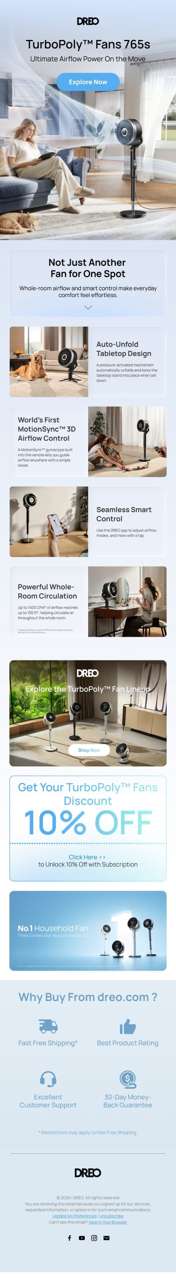 Why Choose DREO TurboPoly™ Fan？ email from Dreo screenshot