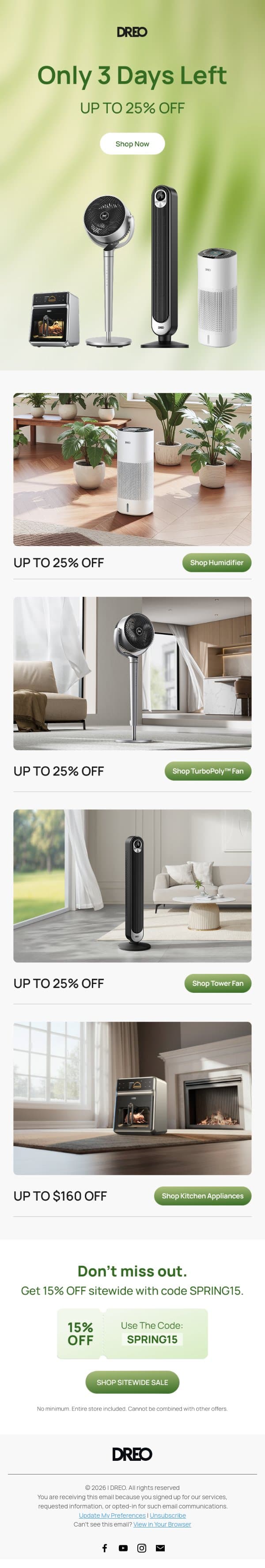 ⏰ Only 3 Days Left! Up to 25% OFF email from Dreo screenshot