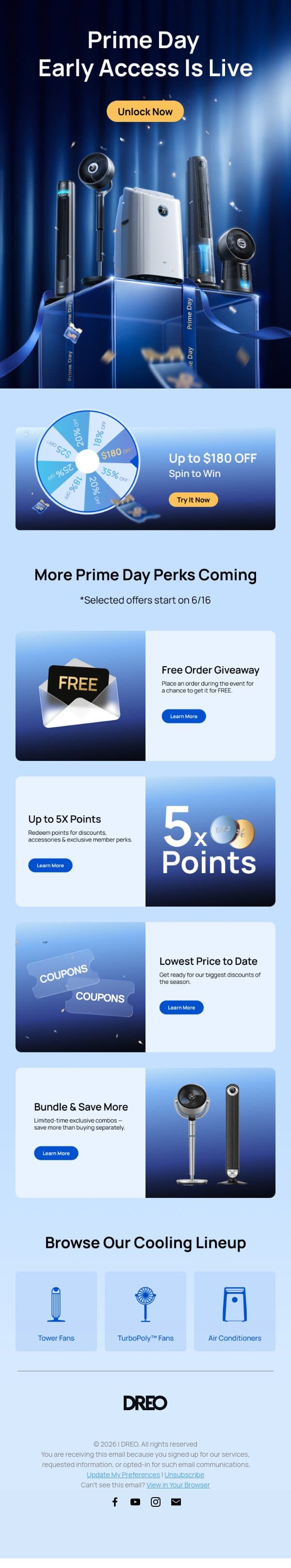 🔥Up to 50% OFF | Early Access: Secure your Prime Day coupons TODAY! 🔓 email from Dreo screenshot