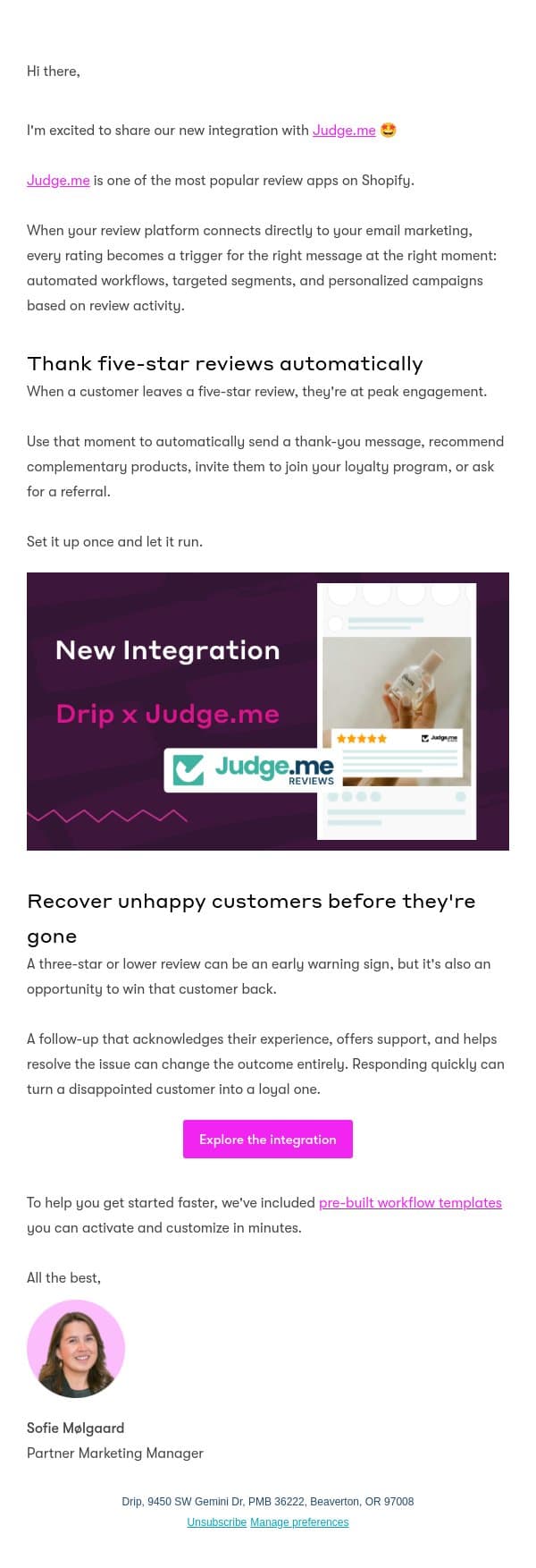From reviews to revenue: Judge.me + Drip ⭐️ email from Drip screenshot