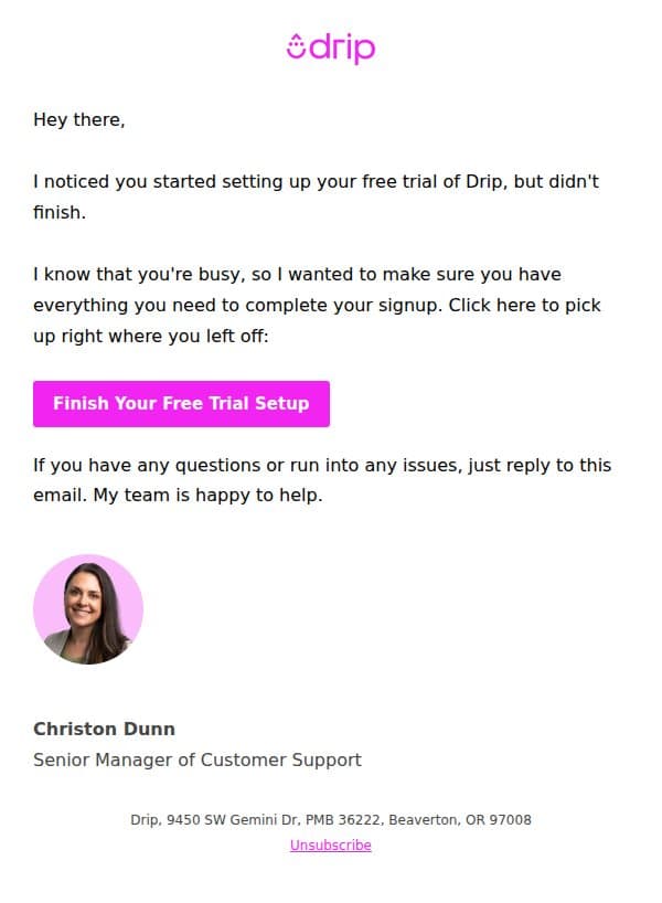 Don't leave your Drip trial hanging! email from Drip screenshot