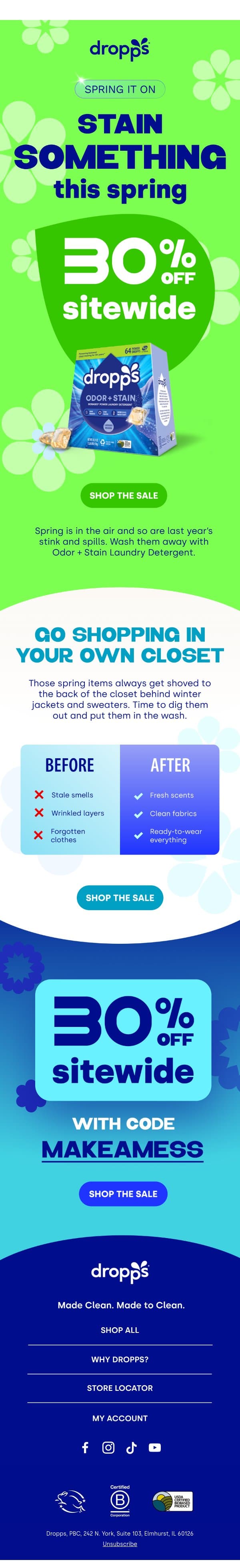 Save 30% Before You Wear It This Spring… email from Dropps screenshot