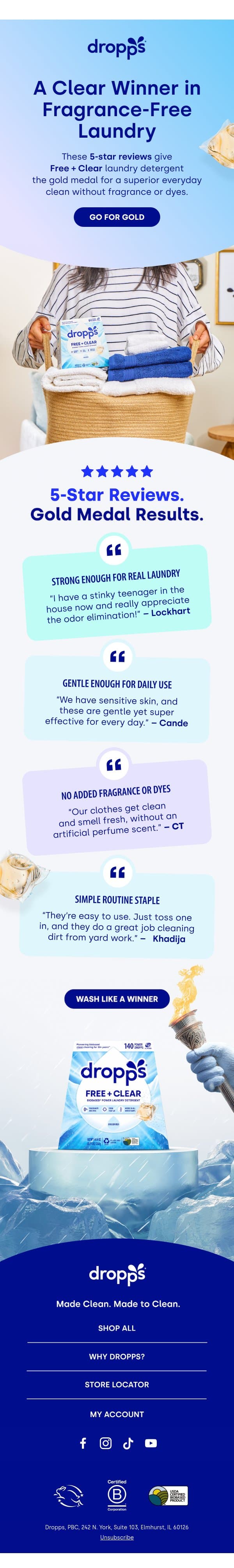 And the Fragrance-Free Gold Goes To… email from Dropps screenshot