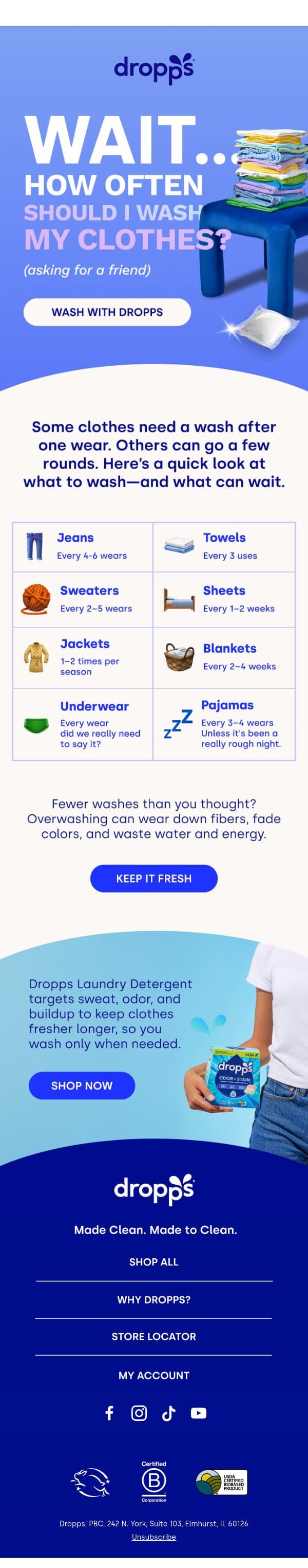 Be Honest… When Did You Last Wash Your Jeans? email from Dropps screenshot