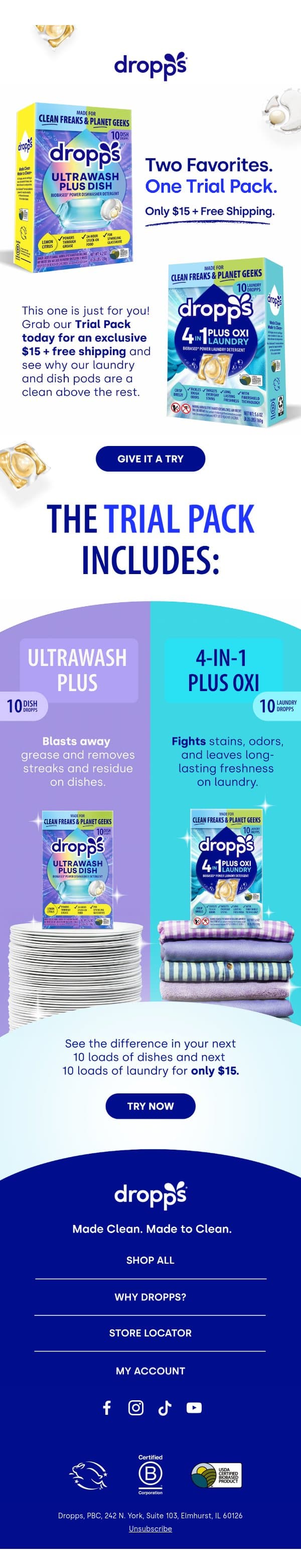 Try Clean for $15 ✨ email from Dropps screenshot