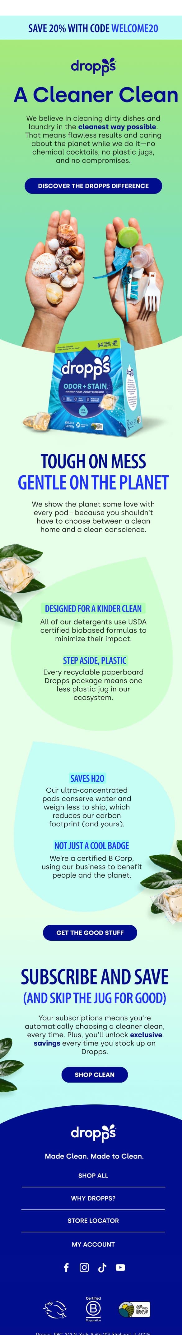 Clean without compromise email from Dropps screenshot