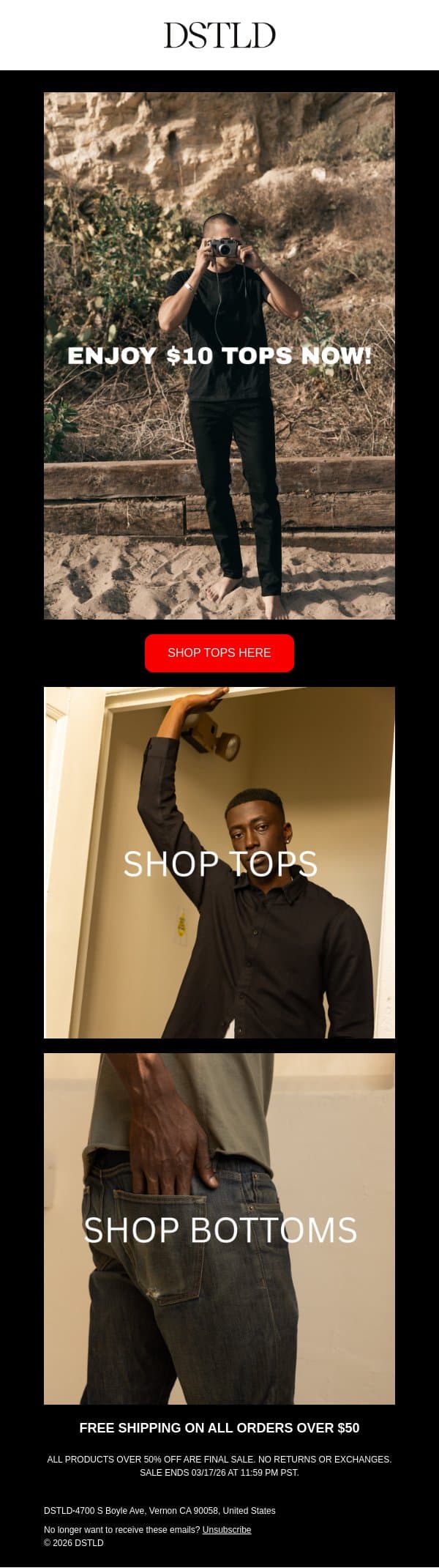 Sunday $10 Tops! 👕 email from DSTLD screenshot