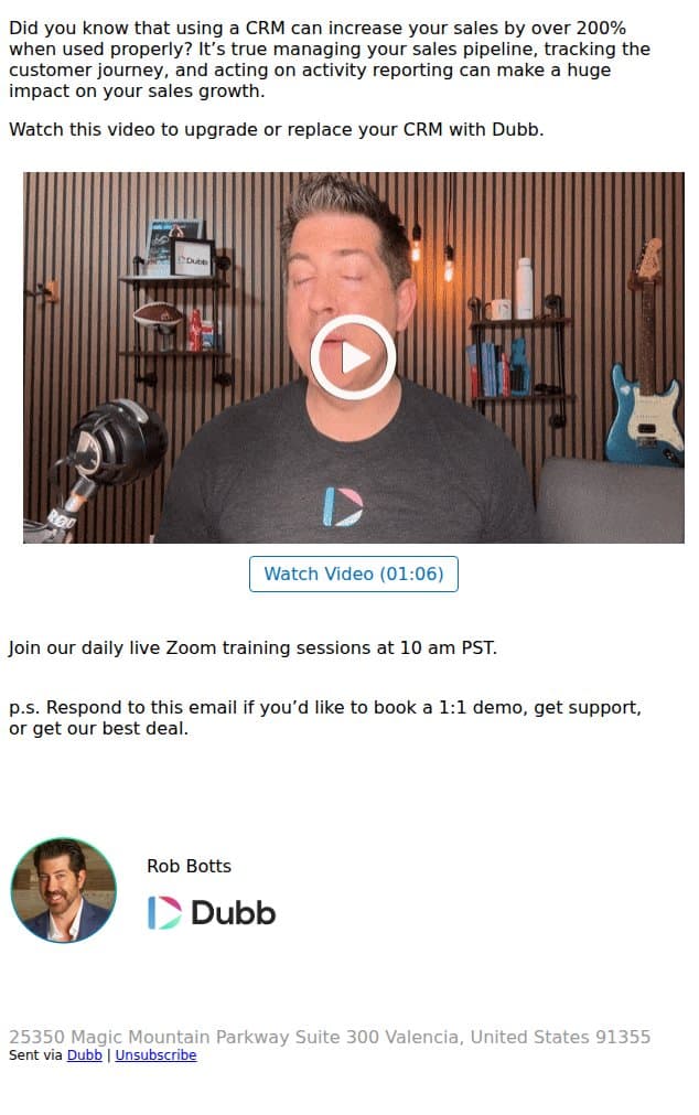 This increases revenue by over 200% email from Dubb screenshot