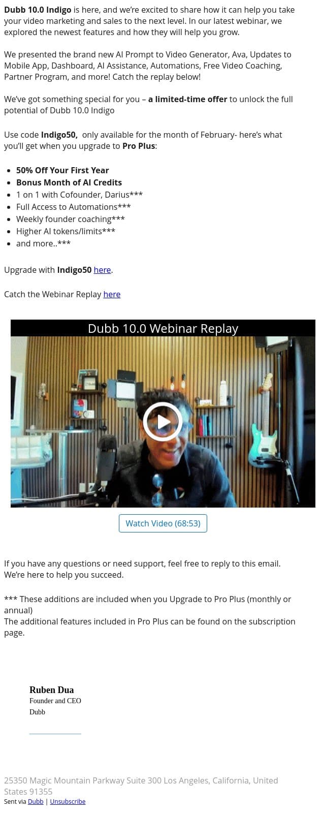 Dubb Indigo Webinar + Bonus Gift email from Dubb screenshot